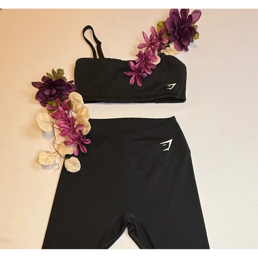 Gymshark Womens 2pc Training Crop Legging Set High Rise Capri Sport‎ Bra B1A1U S - Picture 4 of 16